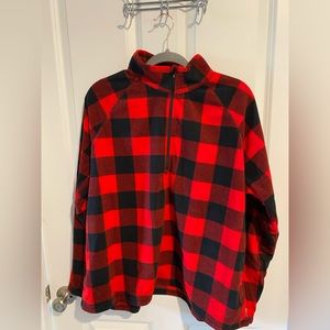 Eddie Bauer women’s buffalo plaid fleece zip pulled, black and red, size 2XL NWT